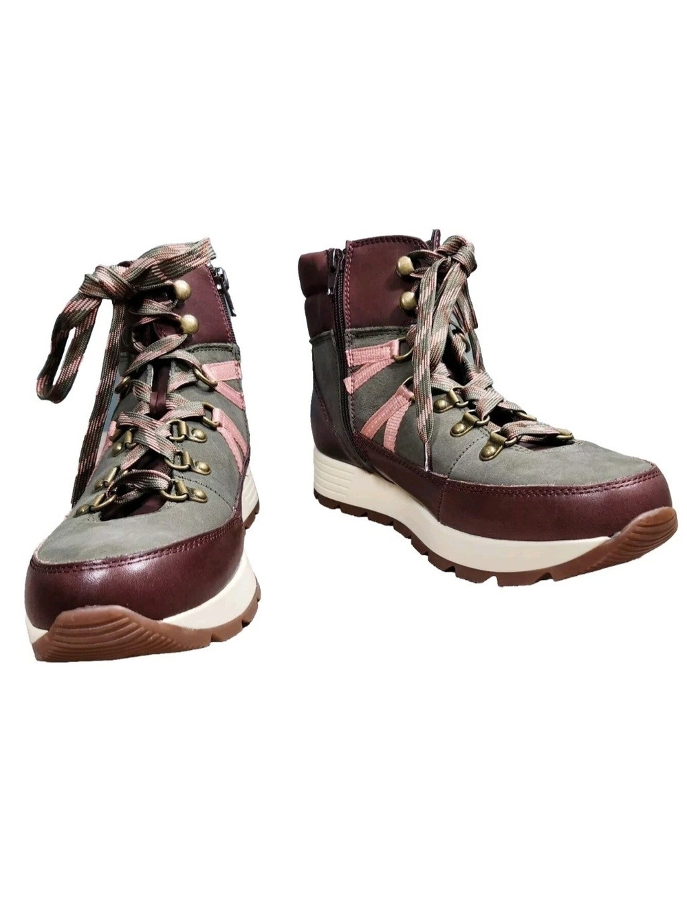 Alex Marie Thayla Women's 9.5 Hiker Sneakers Boots Suede Olive Maroon Pink 635 - Picture 2 of 10